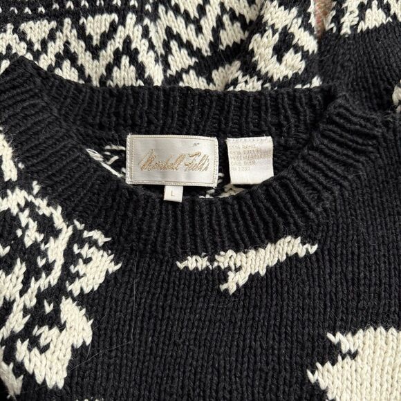 Marshall Field's Vintage Floral Intarsia Sweater Sz L Black White Cotton Blend - Picture 10 of 13